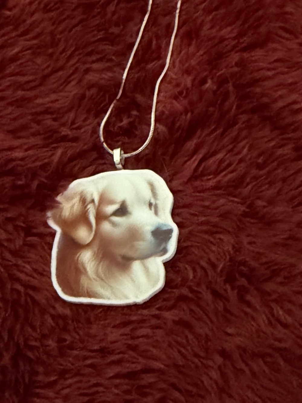 Custom Golden Retriever Dog Pendant Necklace - White/ Cream